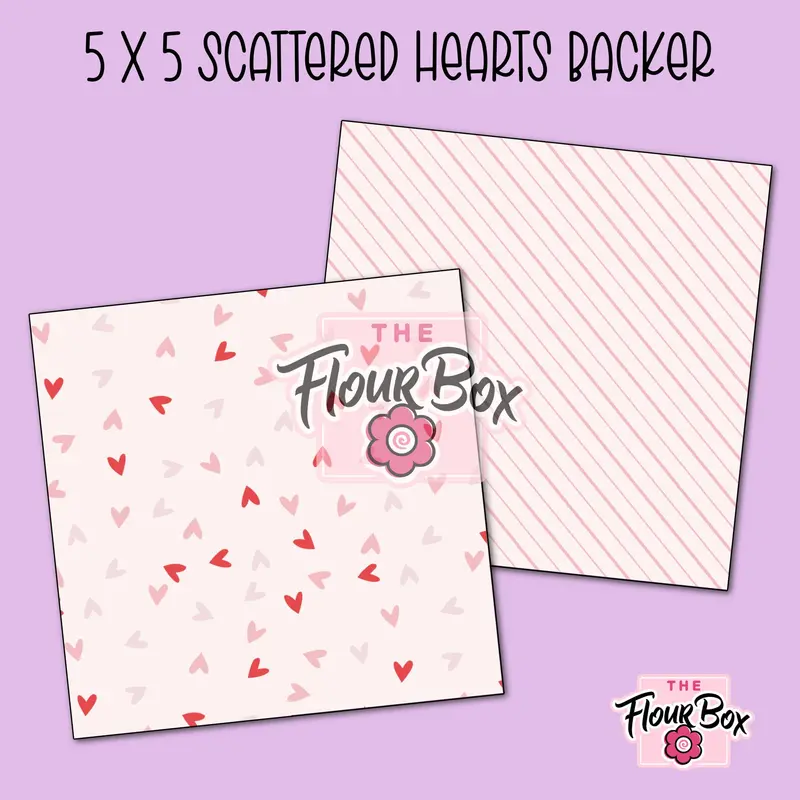 Scattered Hearts Cookie Box Backer – 5" × 5" Square – Pack Of 25 1