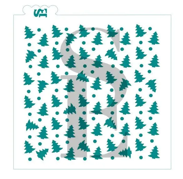 Scattered Tree With Snow Background Stencil – Elegant Holiday Pattern 1