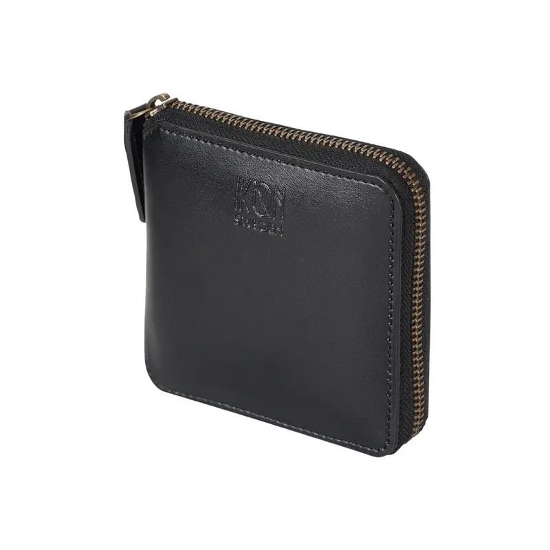 Slim Apple Leather Zippered Wallet In Matte Black 1