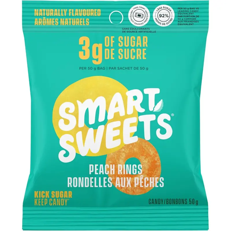 Smart Sweets Peach Rings – Low-Sugar Gummy Candy, 50G 1
