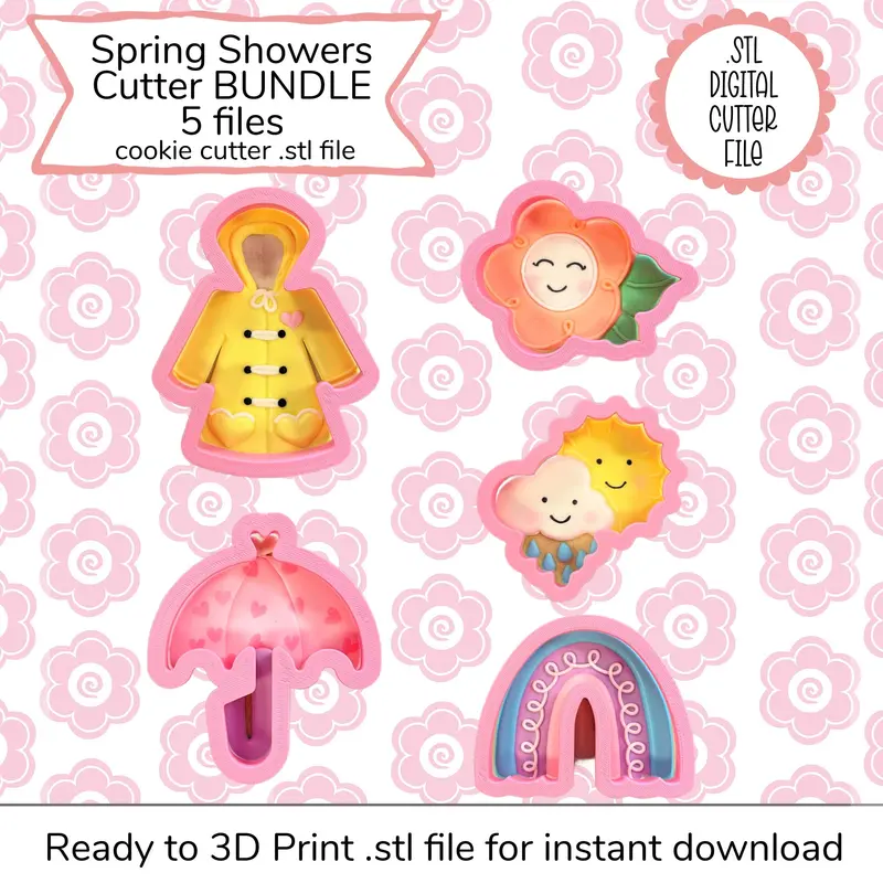 Spring Rain & Umbrella Cookie Cutter Stl Bundle – Digital Download 1