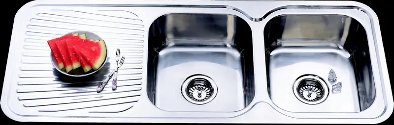 Stainless Steel Double-Bowl Kitchen Sink – Curved Edge Design – 1180Mm Width – Right-Hand Bowl Configuration 1