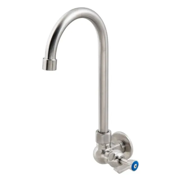 Stainless Steel Single Wall-Mount Faucet Body With Lever Control And 12-Inch Gooseneck Swivel Spout – T-3Mswg12 1