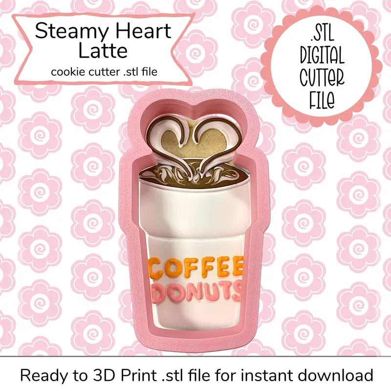 Steamy Heart Latte Cookie Cutter Stl 1