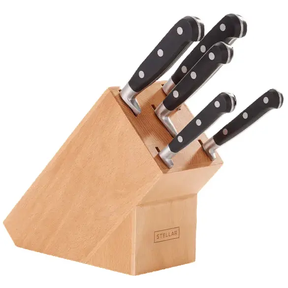 Stellar Classic Wooden Knife Block Set – Five-Piece Premium Chef’S Cutlery (Is60) 1
