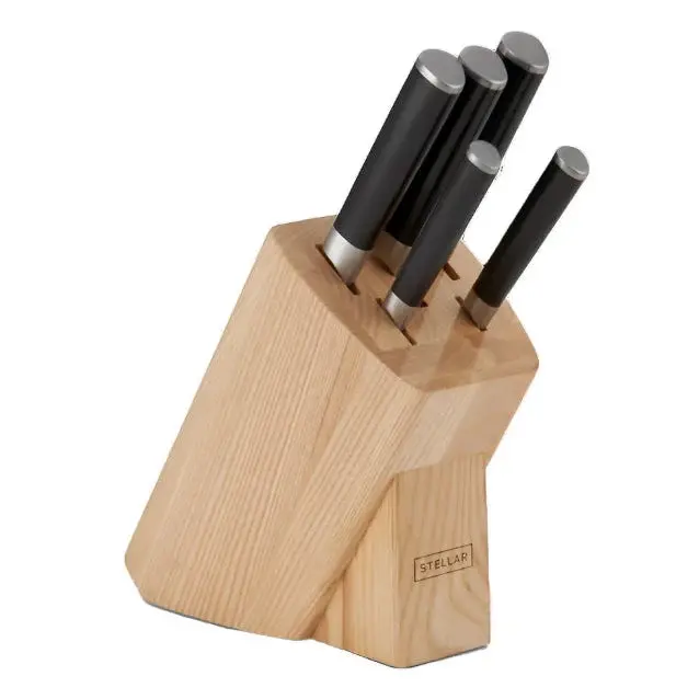 Stellar Poise 5-Piece Wooden Knife Block Set With Forged Blades 1