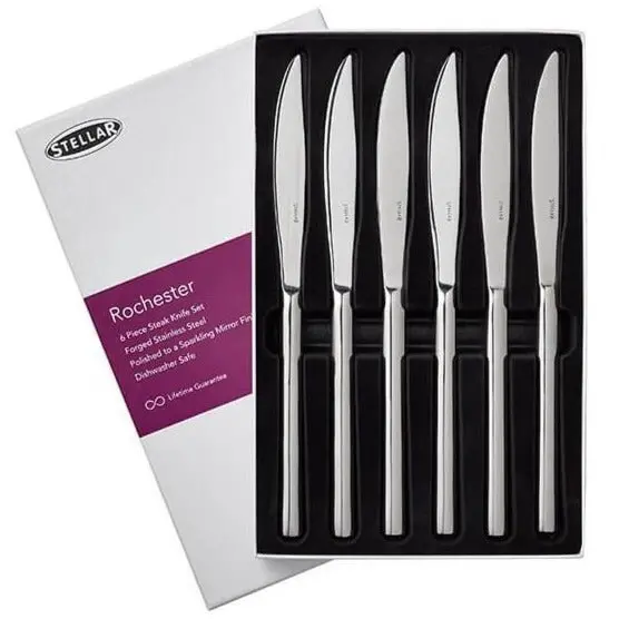 Stellar Rochester Steak Knife Set – 6-Piece Polished Stainless Steel 1