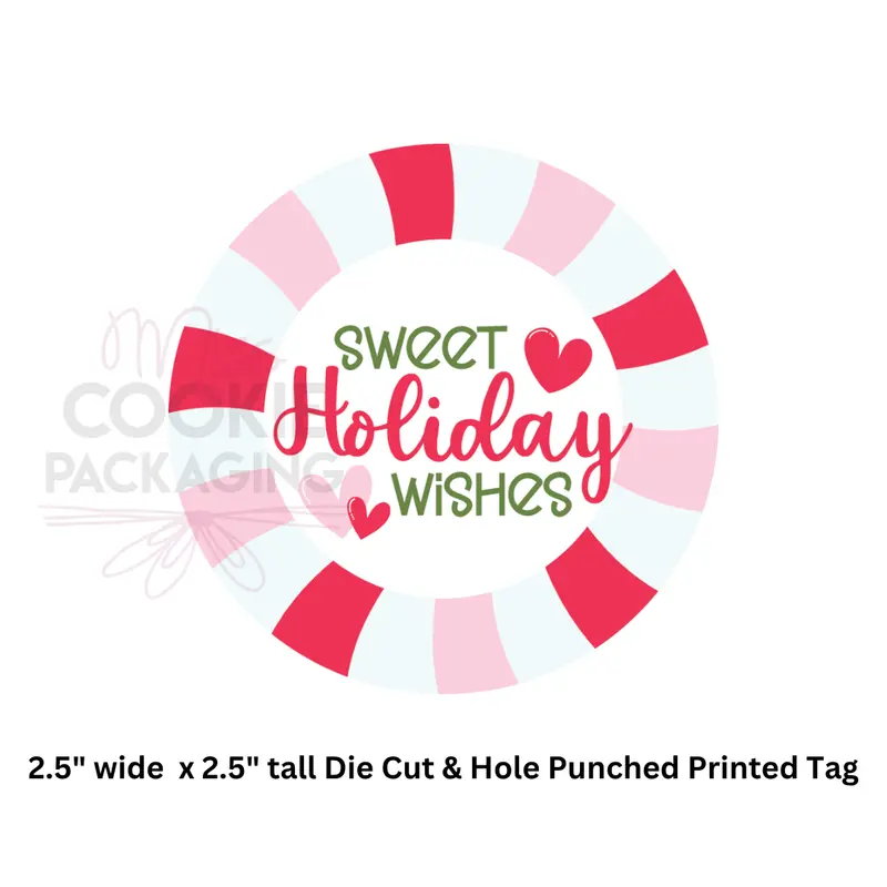 'Sweet Holiday Wishes' Peppermint Candy Cookie Tag (2.5" Sq, 25 Pcs) 1