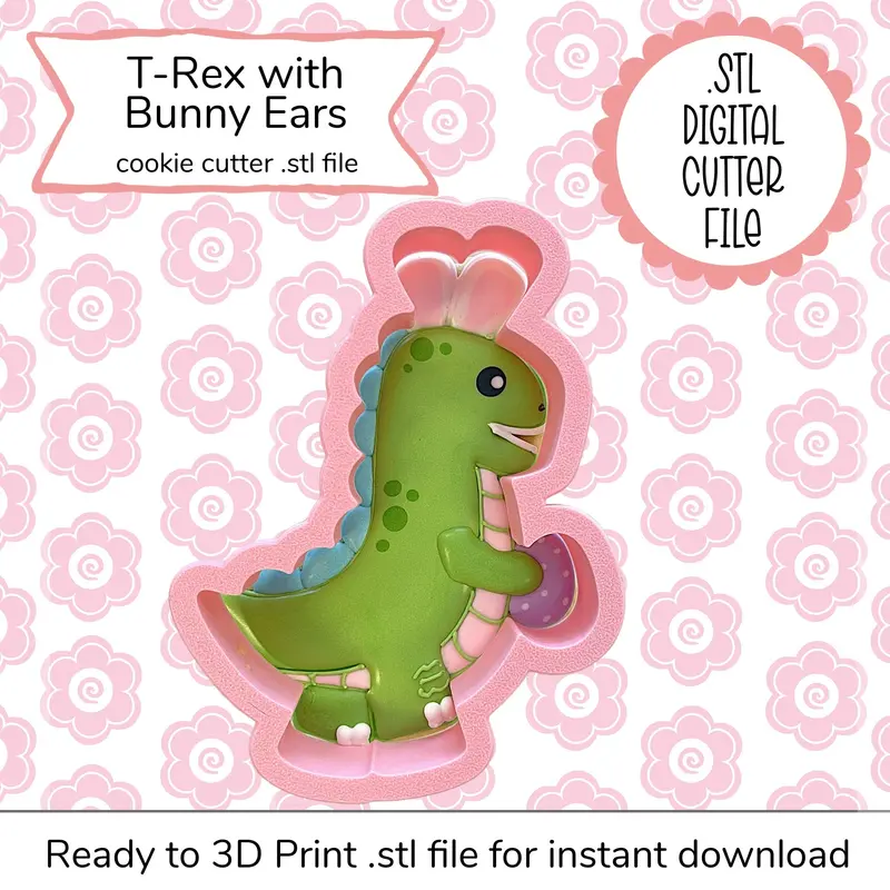T-Rex With Bunny Ears Cookie Cutter – Stl File 1