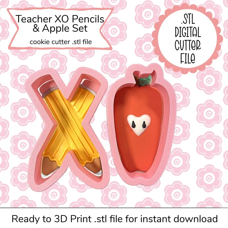 Teacher Xo Apple Cookie Cutter Bundle – Digital Stl Files 1