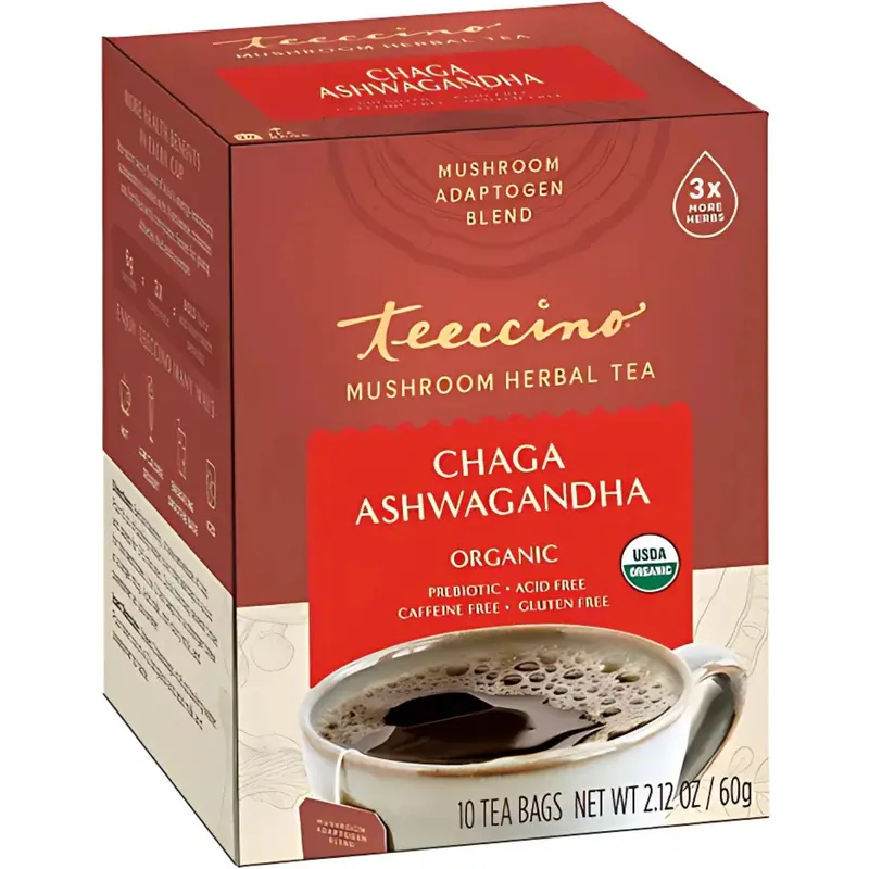 Teeccino Chaga & Ashwagandha Butterscotch Cream Mushroom Tea – Adaptogenic Herbal Infusion (10 Count) 1