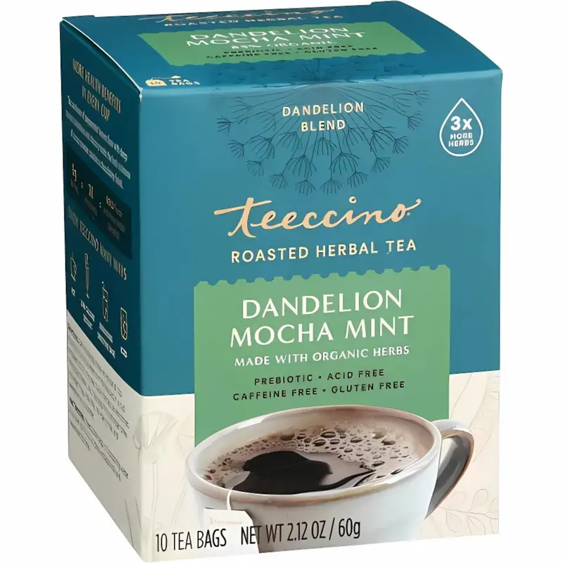 Teeccino Dandelion Mocha Mint Roasted Herbal Tea – Refreshing Caffeine-Free Blend (10 Count) 1
