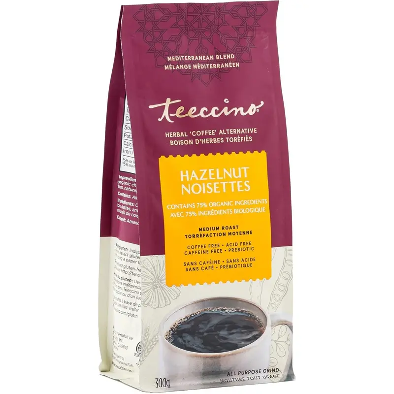 Teeccino Hazelnut Chicory Herbal Coffee – Caffeine-Free Roasted Beverage (300G) 1