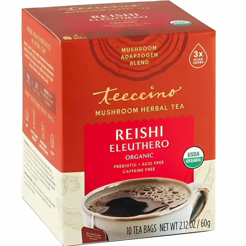 Teeccino Reishi & Eleuthero French Roast Mushroom Tea – Energizing Decaf Herbal Blend (10 Count) 1