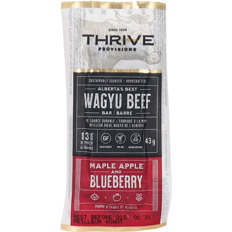 Thrive Provisions Wagyu Beef Protein Bar – Maple Apple & Blueberry Flavor (43G) 1
