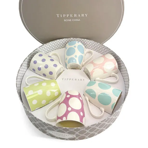 Tipperary Crystal Coloured Spots Mug Set – 6-Piece Ceramic Collection 1