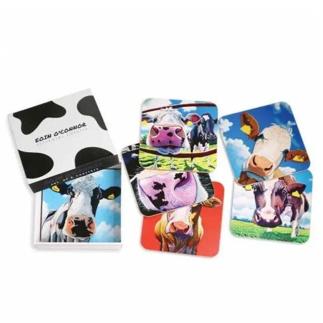 Tipperary Crystal Eoin O’Connor Cows Collection – Set Of 6 Cork-Backed Coasters 1
