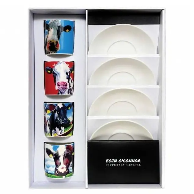 Tipperary Crystal Eoin O’Connor Cows Espresso Set – 4 Cups & Saucers 1