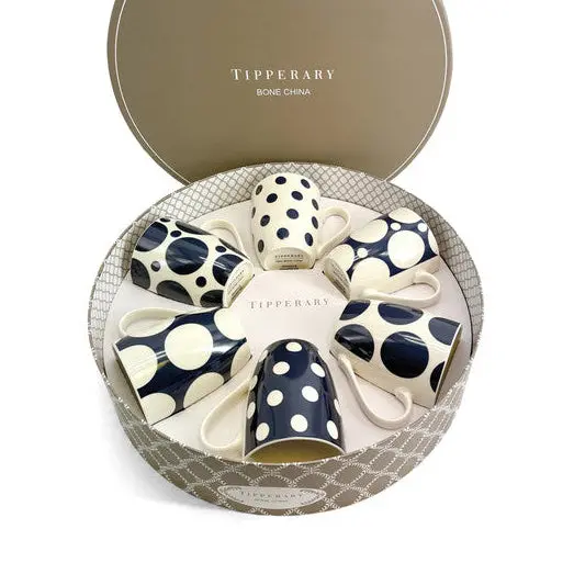 Tipperary Crystal Navy Spots Mug Set – 6-Piece Handcrafted Ceramic Mugs 1