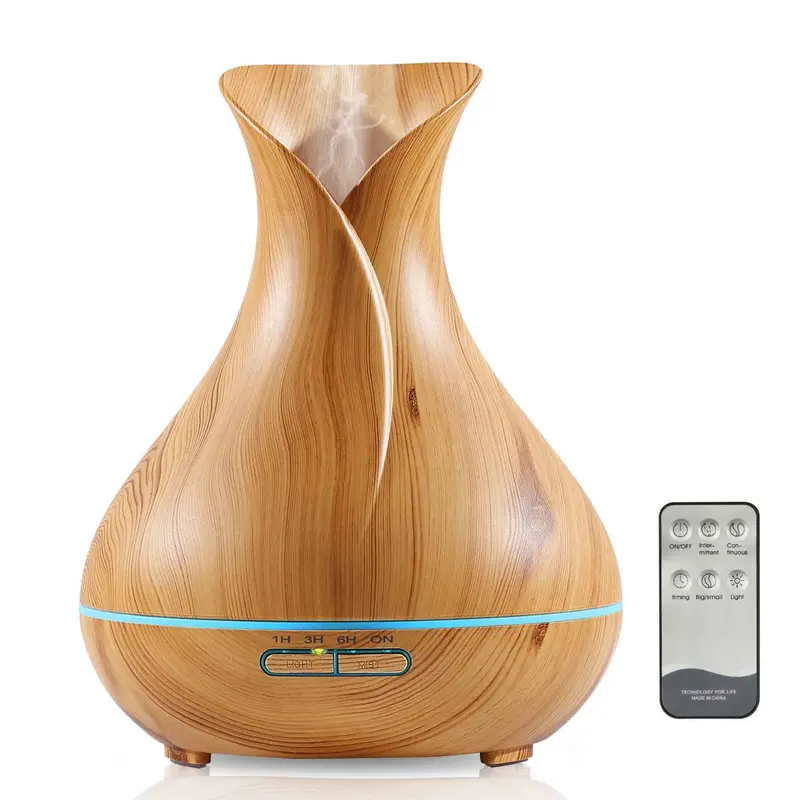Tulip-Style Ultrasonic Aroma Diffuser – 400 Ml, Wood Grain, Remote & Rgb Mood Lighting 1