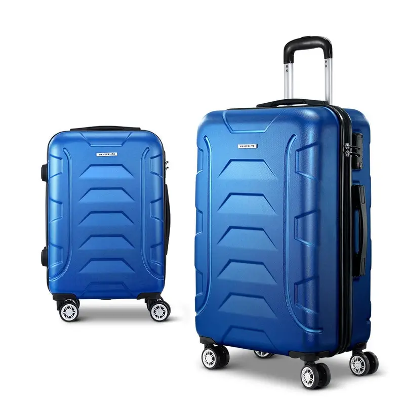 Two-Piece Hard-Sided Suitcase Set – Blue Rolling Trolley Luggage 1