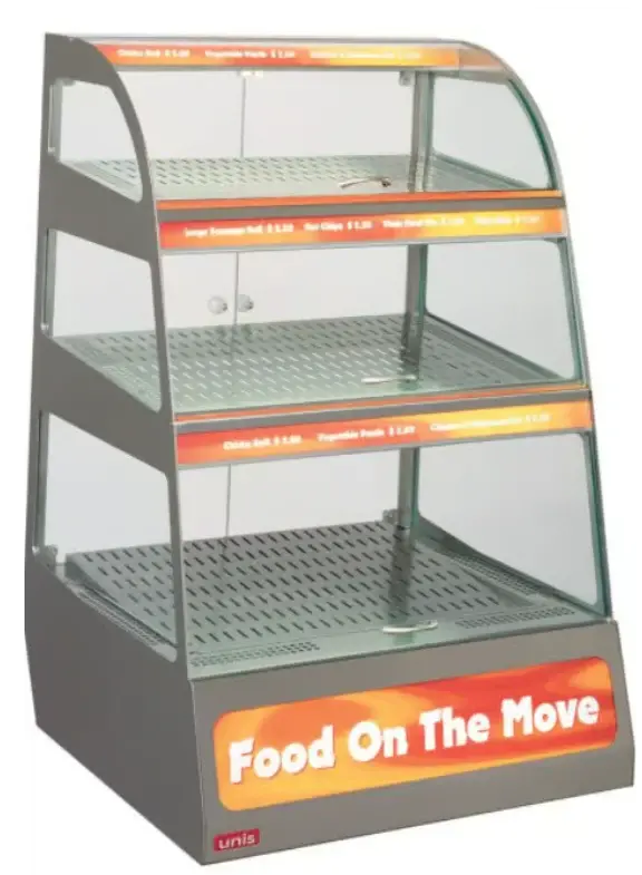 Unis Square Kentucky Hot Food Cabinet – 3-Tier Heated Display For Fried Foods 1
