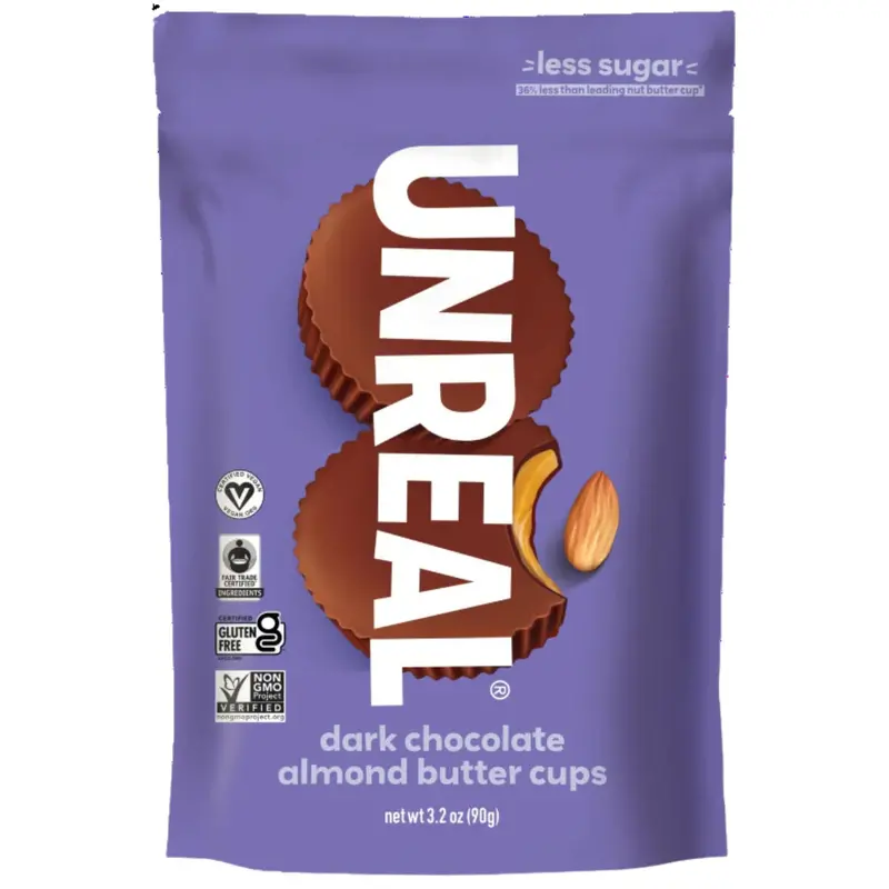Unreal Dark Chocolate Almond Butter Cups – 90G Vegan-Friendly Confectionery 1