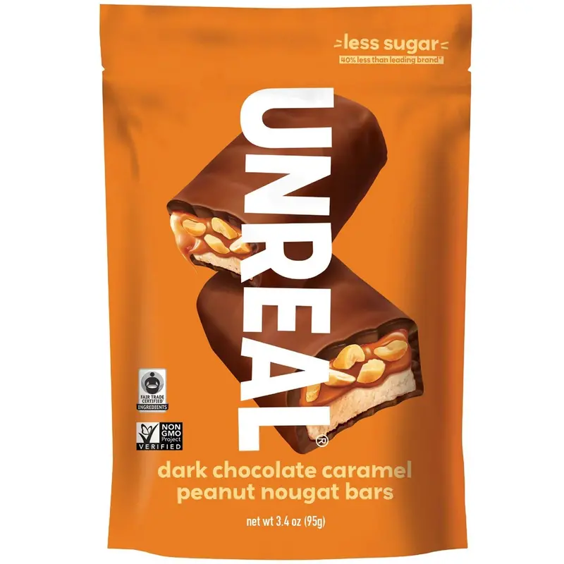 Unreal Dark Chocolate Caramel Peanut Nougat Bars – 94G Clean-Ingredient Candy Bar 1