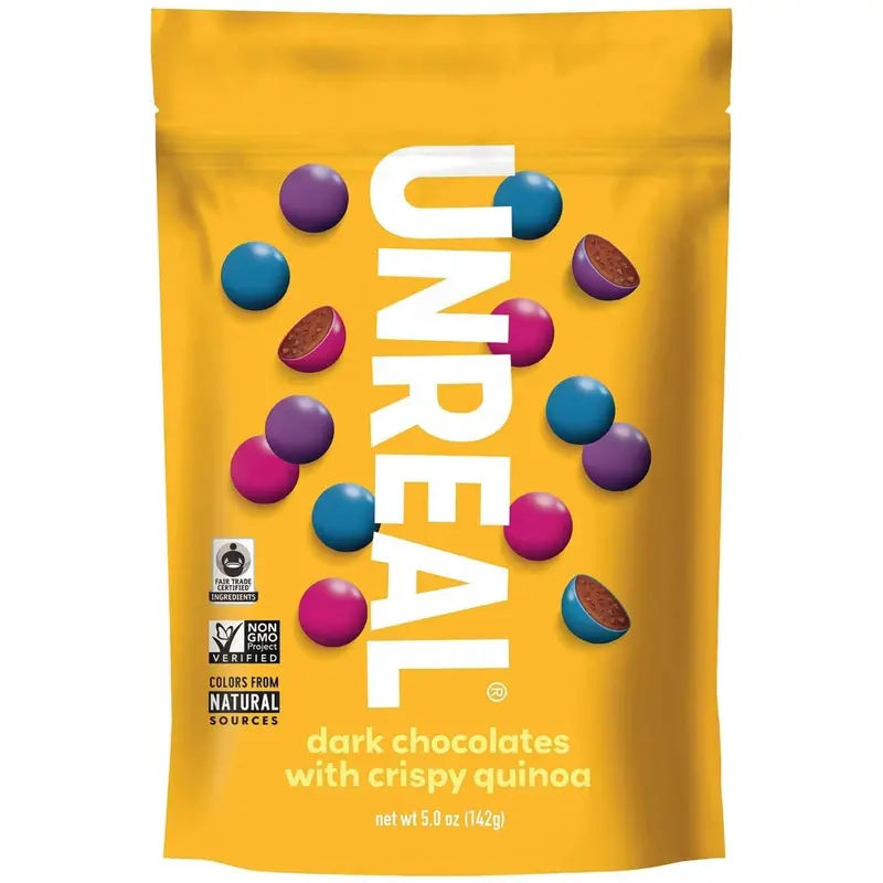Unreal Dark Chocolate Crispy Quinoa Gems – 142G Plant-Based Snack 1