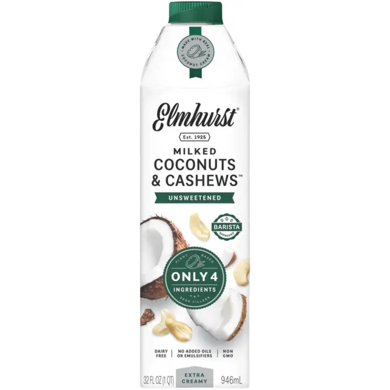 Unsweetened Coconut Cashew Milk – Elmhurst, 946 Ml Blended Nut Beverage 1