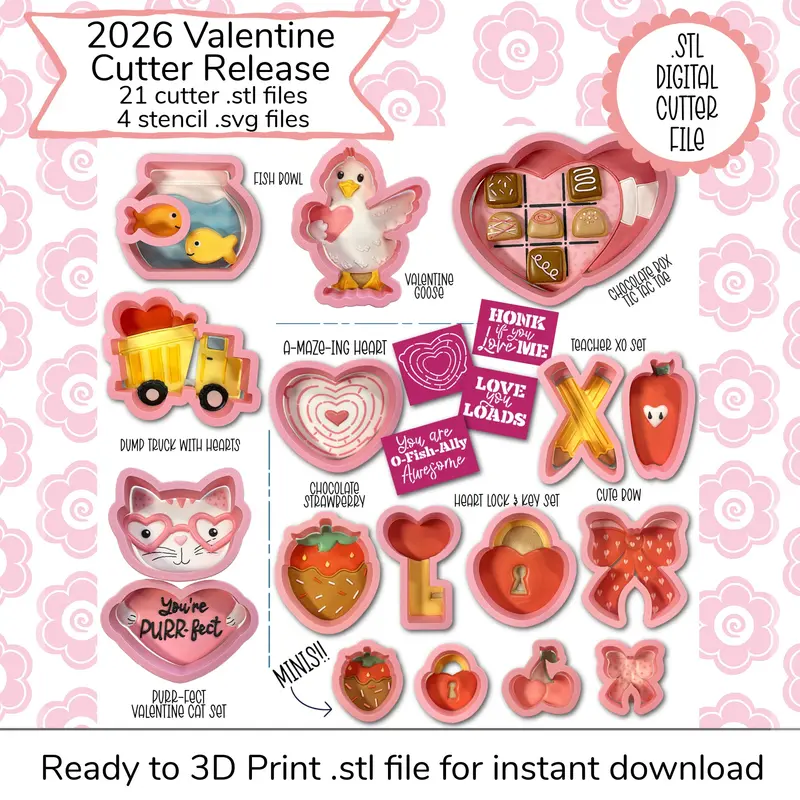 Valentine 2026 Themed Cookie Cutter Collection – Digital Stl Files 1