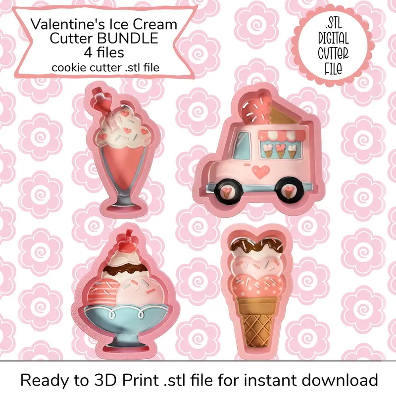 Valentine’S Day Ice Cream Cookie Cutter Stl Bundle – Digital File 1