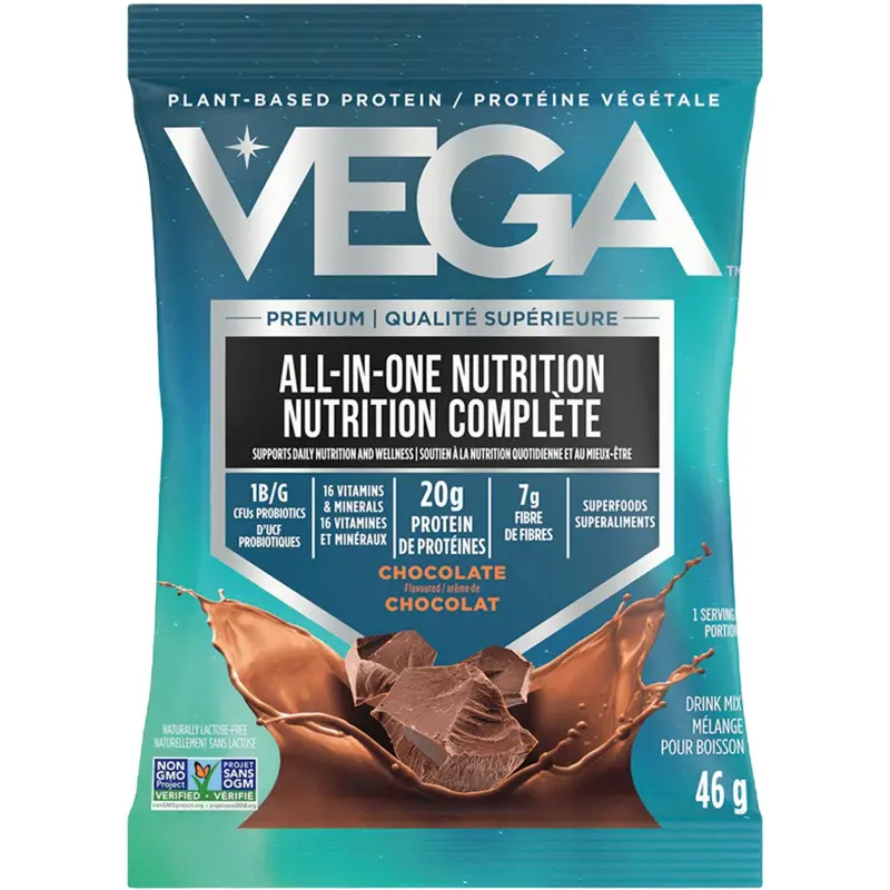 Vega All-In-One Plant-Based Protein Powder – Chocolate, Single-Serve 46 G Packet 1
