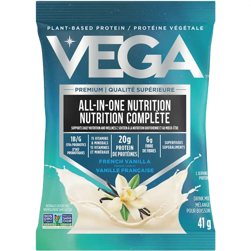 Vega All-In-One Plant-Based Protein Powder – French Vanilla, Single-Serve 41 G Packet 1