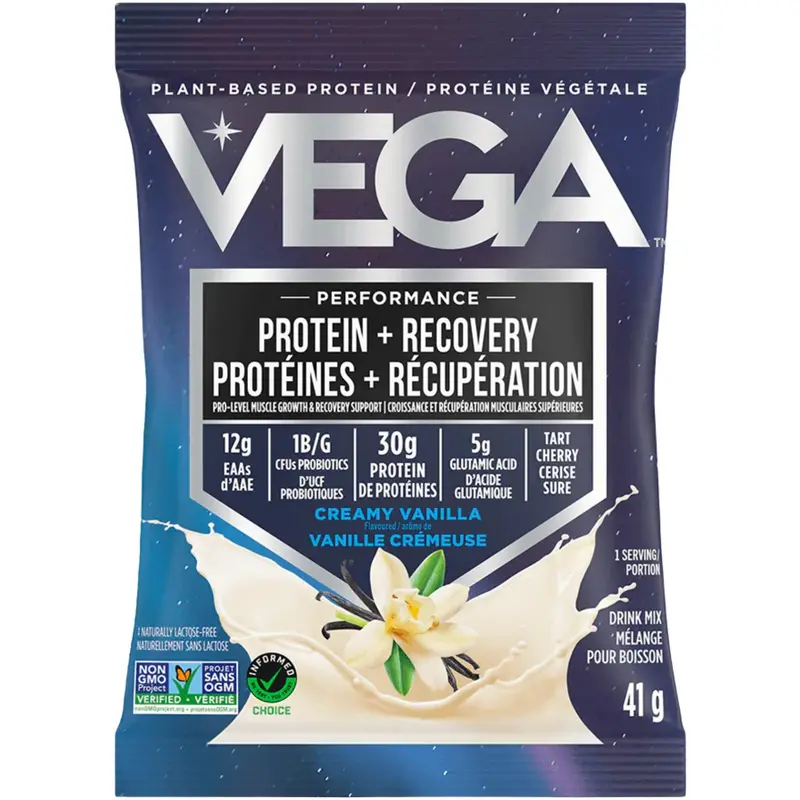 Vega Plant-Based Protein + Recovery – Vanilla Flavor, Single-Serve 41G Packet 1