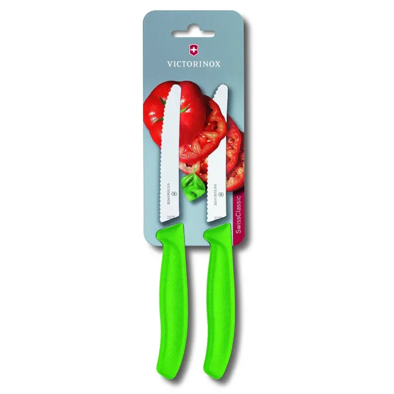Victorinox Swiss Classic Tomato & Sausage Knife – 11Cm Serrated, Green Twin Pack (Final Stock) 1