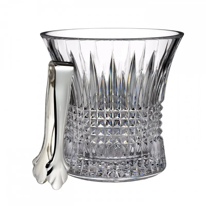 Waterford Crystal Lismore Diamond Ice Bucket With Stainless Steel Tongs 1