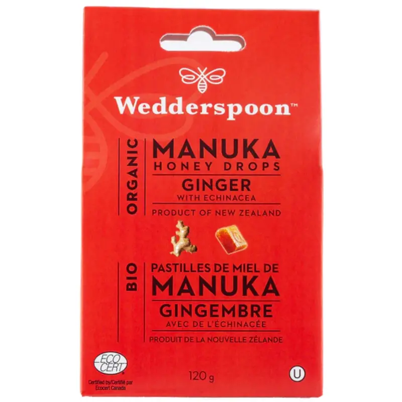 Wedderspoon Organic Manuka Honey Drops – Ginger Flavor 1