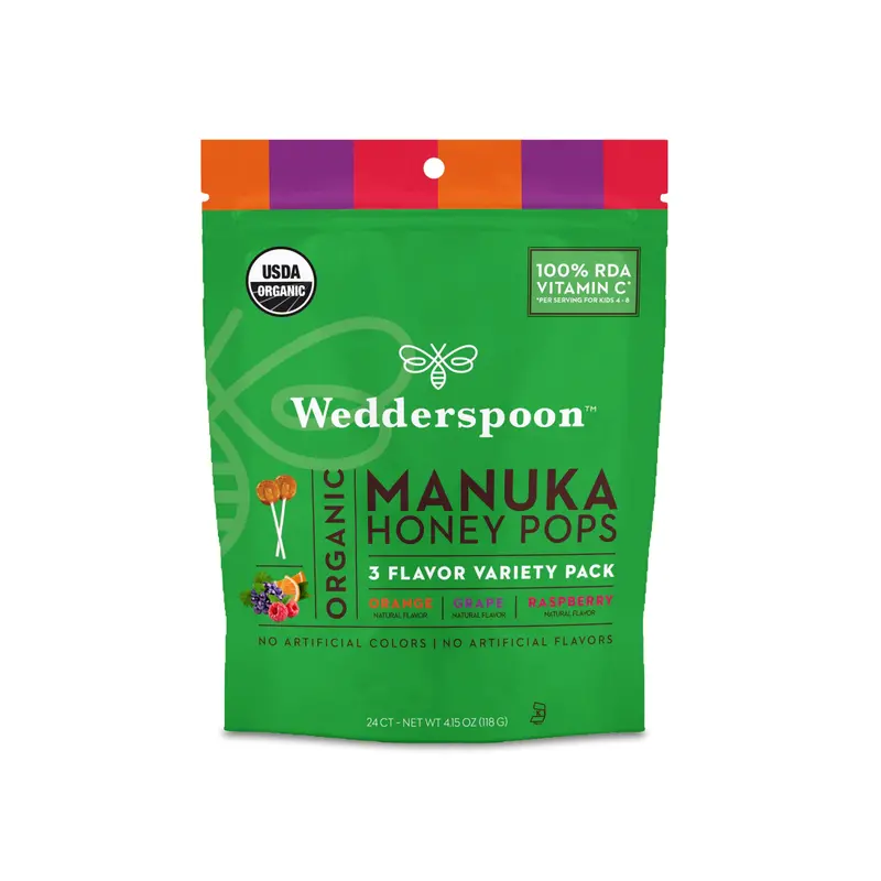 Wedderspoon Organic Manuka Honey Lollipops – Assorted Flavors, 24-Pack 1