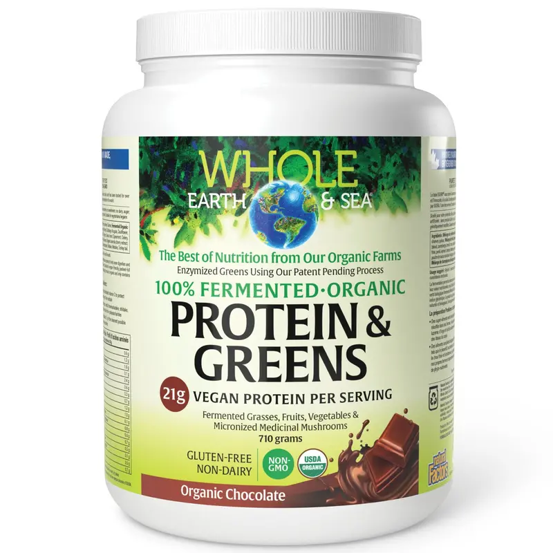 Whole Earth & Sea Organic Fermented Protein & Greens – Chocolate Flavor, 710G Plant-Based Powder 1