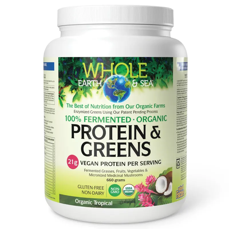 Whole Earth & Sea Organic Fermented Protein & Greens – Tropical Flavor, 660G Plant-Based Powder 1