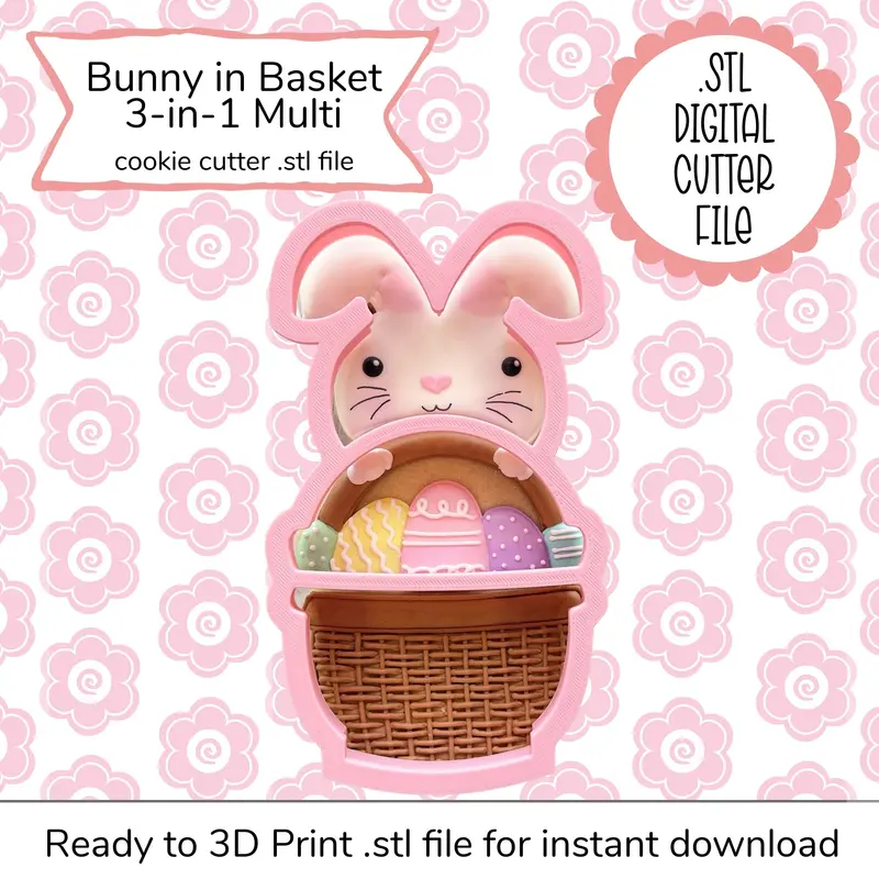 Woven Bunny Basket Cookie Cutter Stl – 3-In-1 Digital Download 1